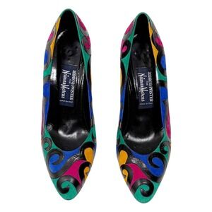 Andrea Pfister Neiman Marcus Vintage Pumps Multi Color Swirl Leather Heels 7.5